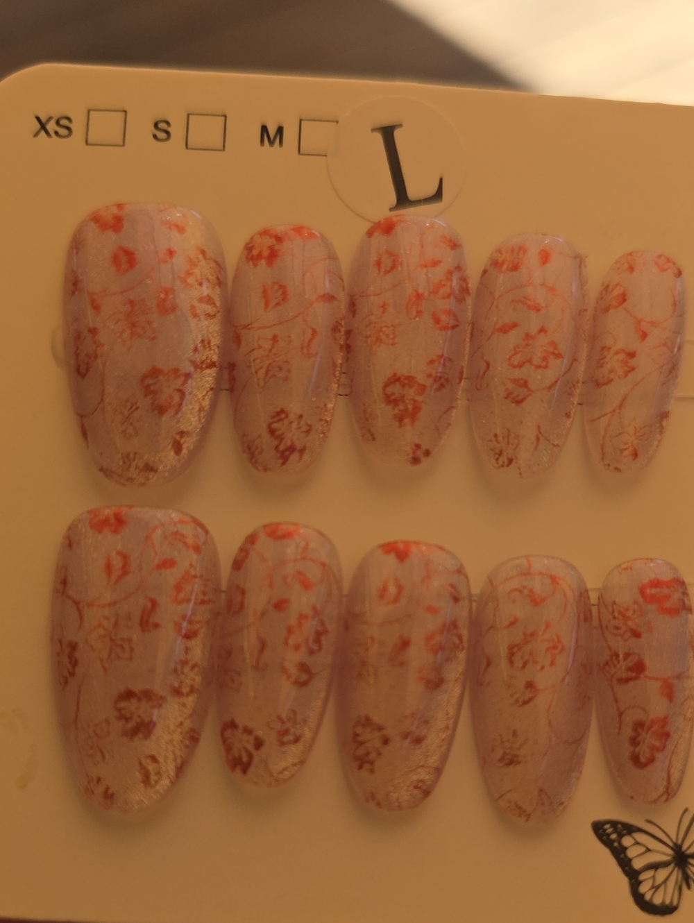 Pressed Floral False Nails in Light Pink and Coral - Brand: